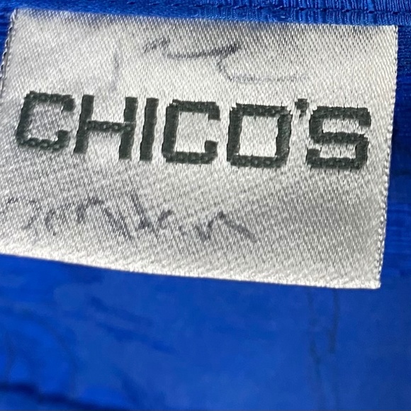 Chicos Sz 3 (XL 1X 16 18) Shirt Top Blouse Silk Linen Blue Safari Animals Jungle - Picture 6 of 7